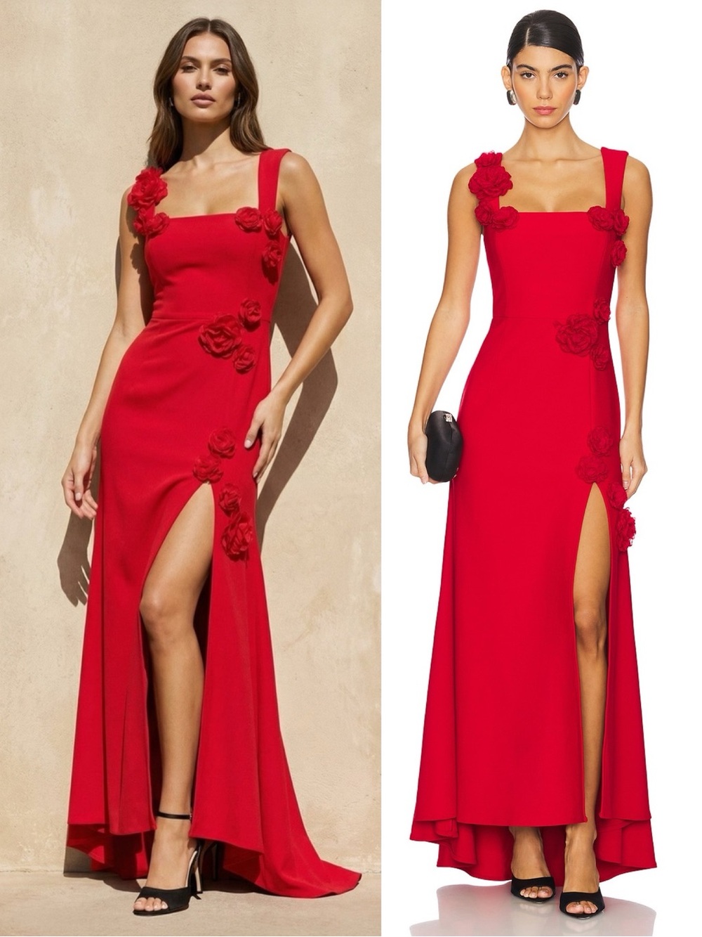 ELLIATT Evanora Sleeveless Floral Appliqué High Low Gown Red